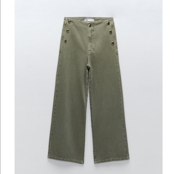ZARA CROPPED WIDE LEG BUTTONED JEANS - Picture 1 of 6